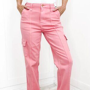 Judy Blue High Rise Cargo Straight Jeans Strech Pink Women's 32 New